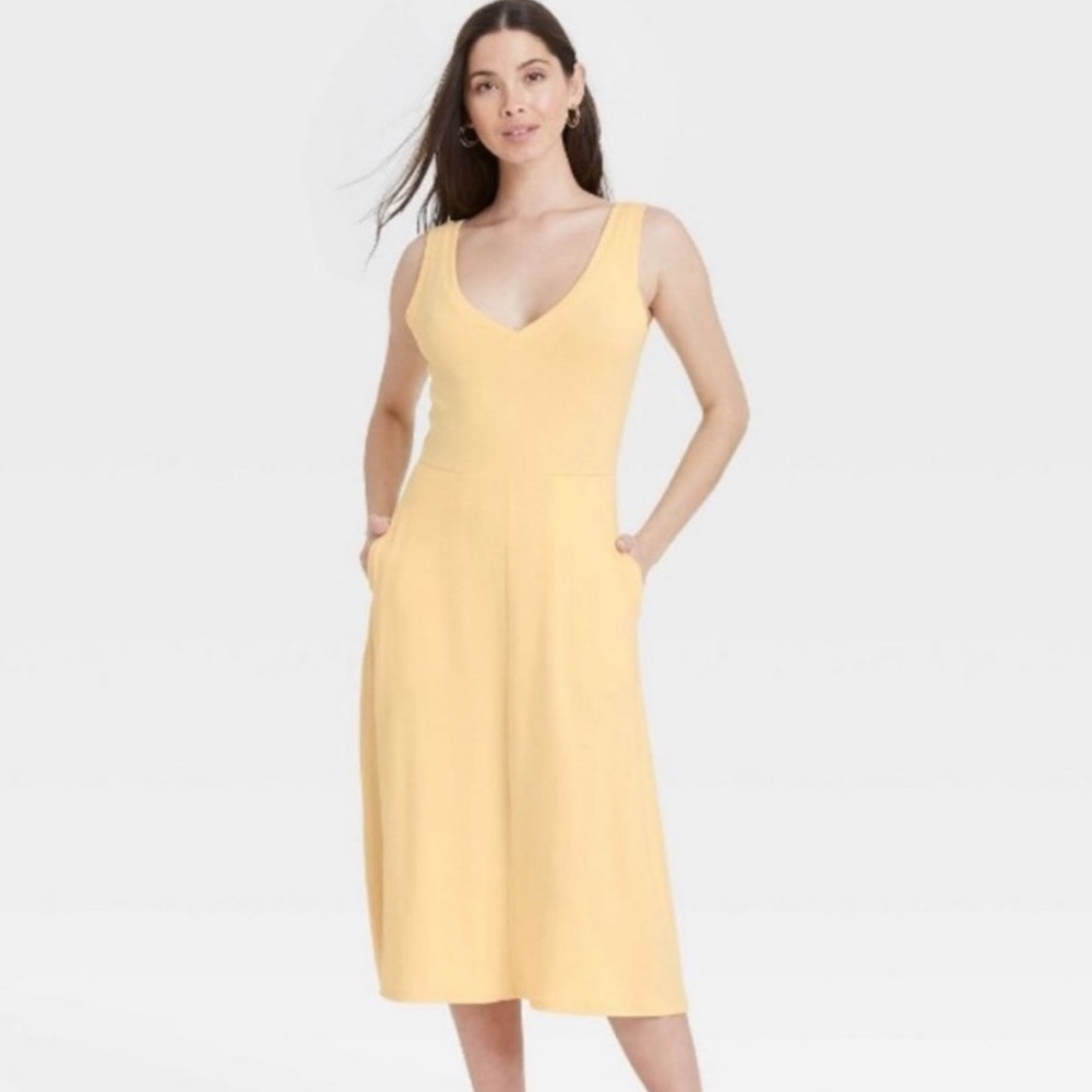 A New Day Rib Knit Ballet Dress with pockets Small light  Sunny yellow